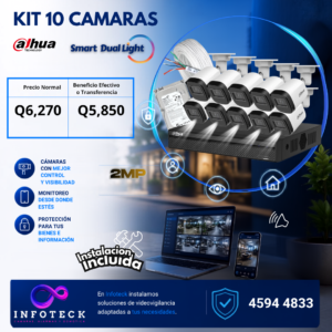 Kit de 10 Cámaras 2MP HD DAHUA Con Audio Smart Dual Light + Instalación