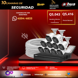 Kit de 10 Cámaras 2MP HD DAHUA Sin Audio Visión Nocturna + Instalación