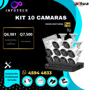 Kit de 10 Cámaras 5MP FULL HD DAHUA Sin Audio + Instalación
