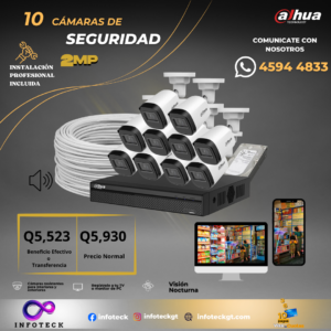 Kit de 10 Cámaras 2MP HD DAHUA Con Audio Visión Nocturna + Instalación