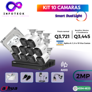 Kit de 10 Cámaras 2MP HD DAHUA Con Audio Smart Dual Light