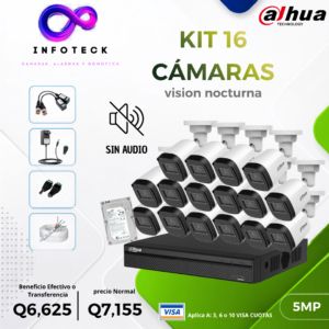 Kit de 16 Cámaras 5MP FULL HD DAHUA Visión Nocturna Sin Audio
