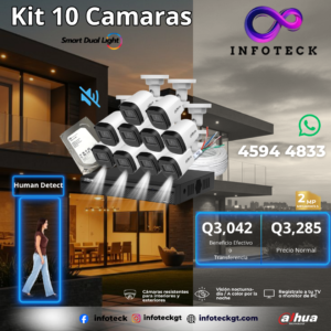 Kit de 10 Cámaras 2MP HD DAHUA Sin Audio Smart Dual Light