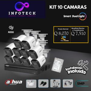 Kit de 10 Cámaras 5MP HD DAHUA Con Audio Smart Dual Light + Instalación
