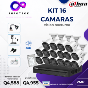 Kit de 16 Cámaras 2MP HD DAHUA Con Audio Visión Nocturna