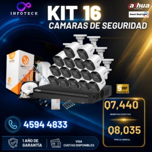 Kit de 16 Cámaras 5MP HD DAHUA Sin Audio Smart Dual Light