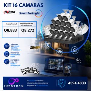 Kit de 16 Cámaras 2MP FULL HD DAHUA Con Audio Smart Dual Light + Instalación