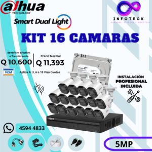 Kit de 16 Cámaras 5MP HD DAHUA Sin Audio Smart Dual Light + Instalación