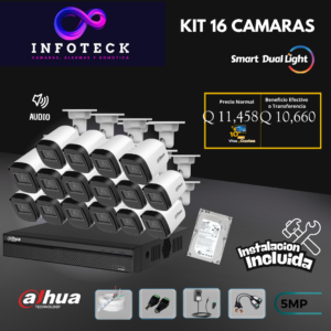 Kit de 16 Cámaras 5MP HD DAHUA Con Audio Smart Dual Light + Instalación