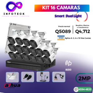 Kit de 16 Cámaras 2MP FULL HD DAHUA Con Audio Smart Dual Light