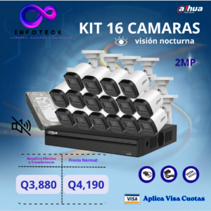 Kit de 16 Cámaras 2MP HD DAHUA Sin Audio Visión Nocturna