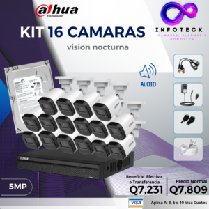 Kit de 16 Cámaras 5MP FULL HD DAHUA Visión Nocturna Con Audio