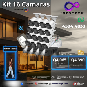 Kit de 16 Cámaras 2MP HD DAHUA Sin Audio Smart Dual Light