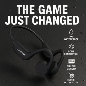 Langsdom BE17 - Auriculares de conducción ósea con Bluetooth 5.4, IPX8 impermeable, 32 GB de memoria, resistente al sudor para deportes, llamadas manos libres