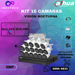 Kit de 16 Cámaras 5MP FULL HD DAHUA Visión Nocturna Con Audio + Instalación
