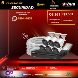 Kit de 6 Cámaras 2MP HD DAHUA Sin Audio Visión Nocturna + Instalación